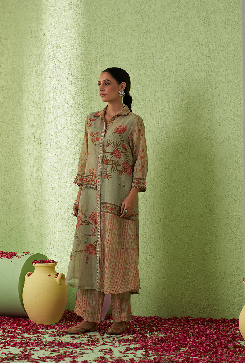 Mint Green Printed Collar Tara Kurta Set