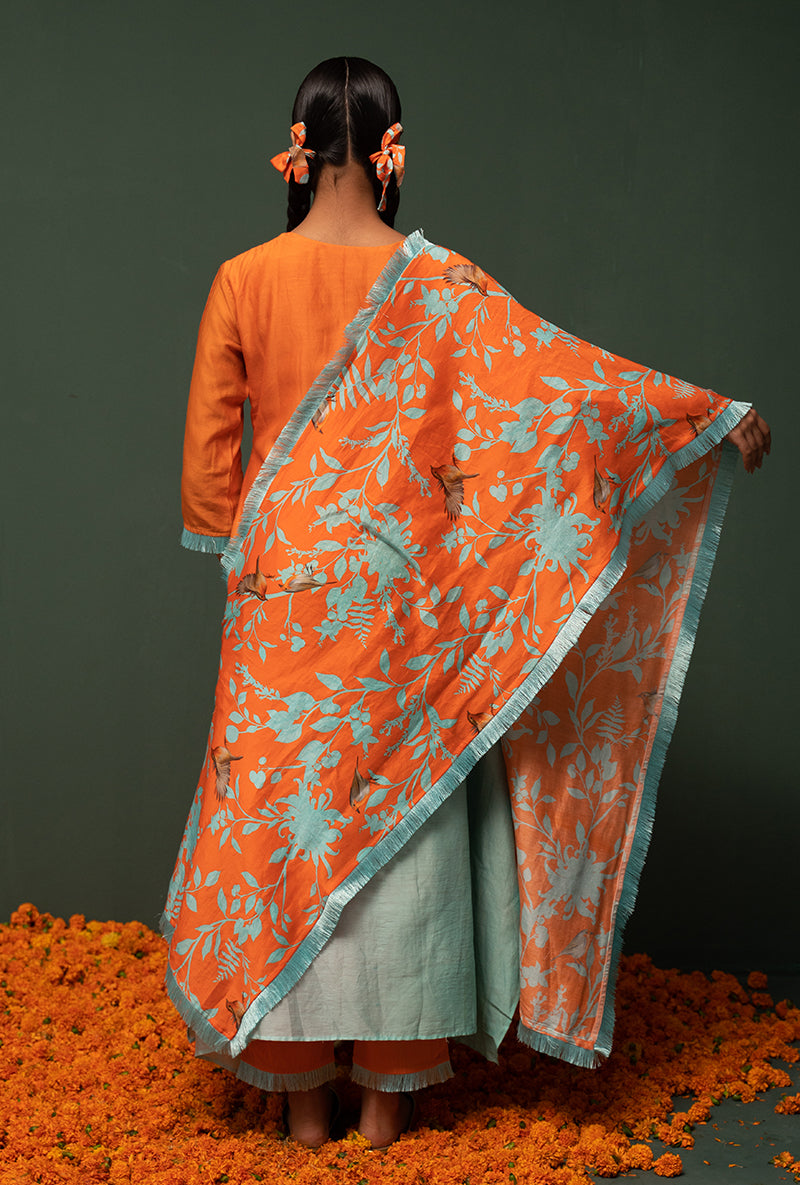 Orange Ombre Asymmetrical Sasha Kurta Set