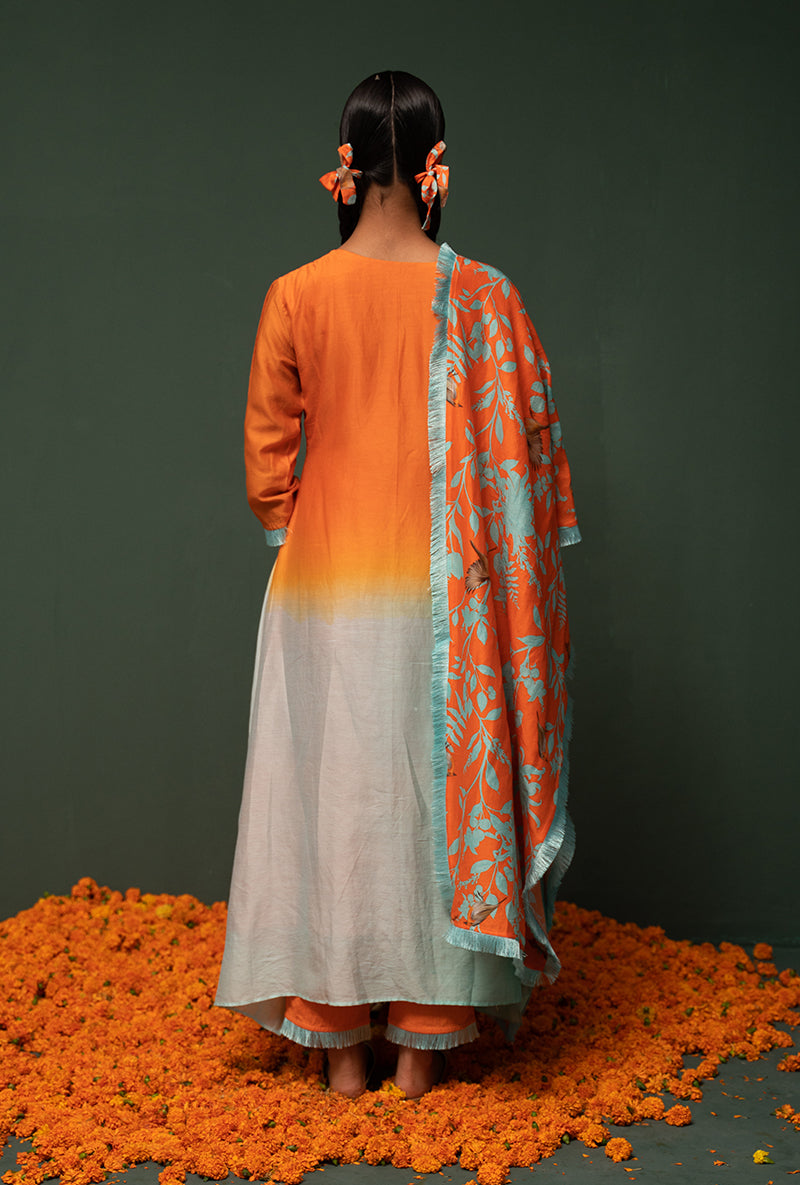 Orange Ombre Asymmetrical Sasha Kurta Set