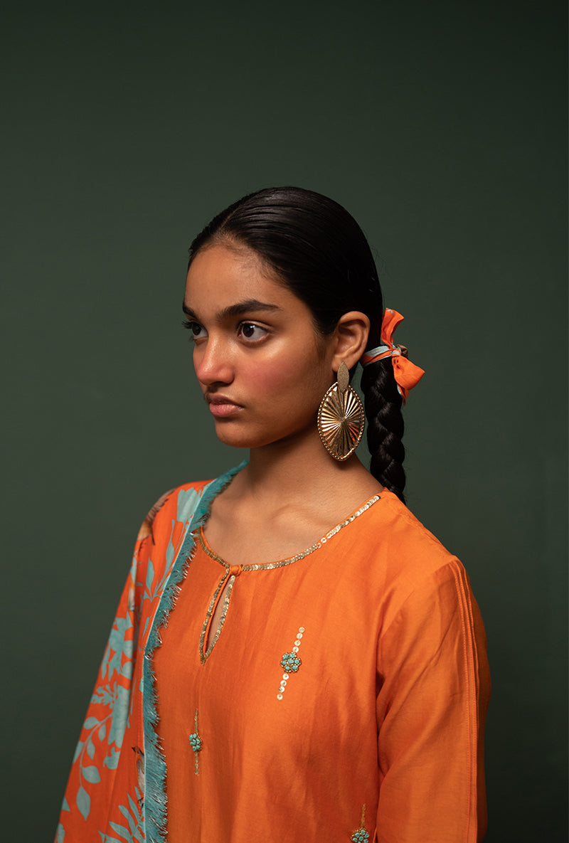 Orange Ombre Asymmetrical Sasha Kurta Set