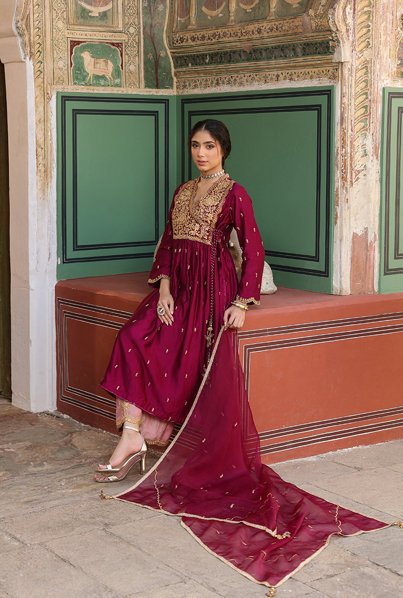 Wine Overlap Frockstyle Raag Kurta Set