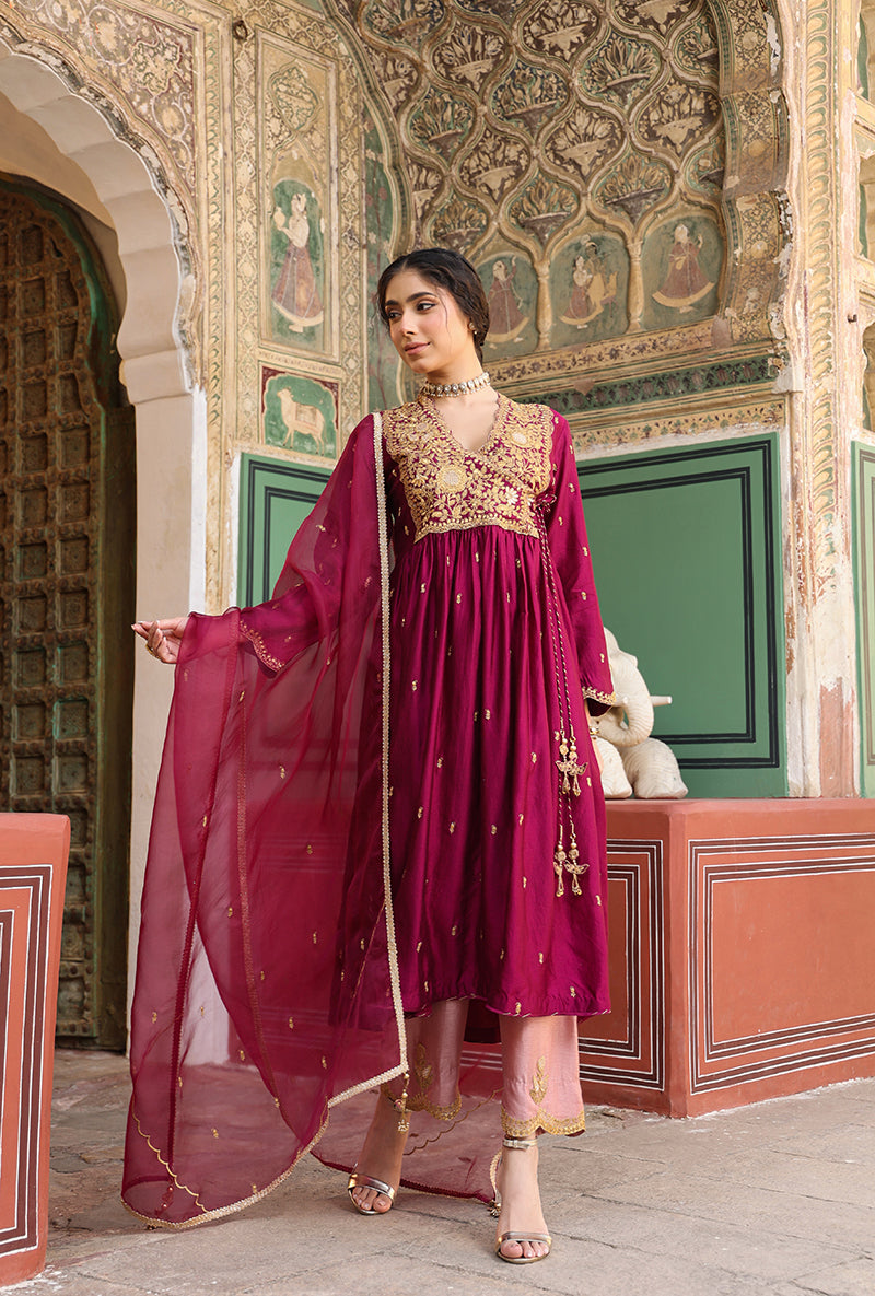Wine Overlap Frockstyle Raag Kurta Set