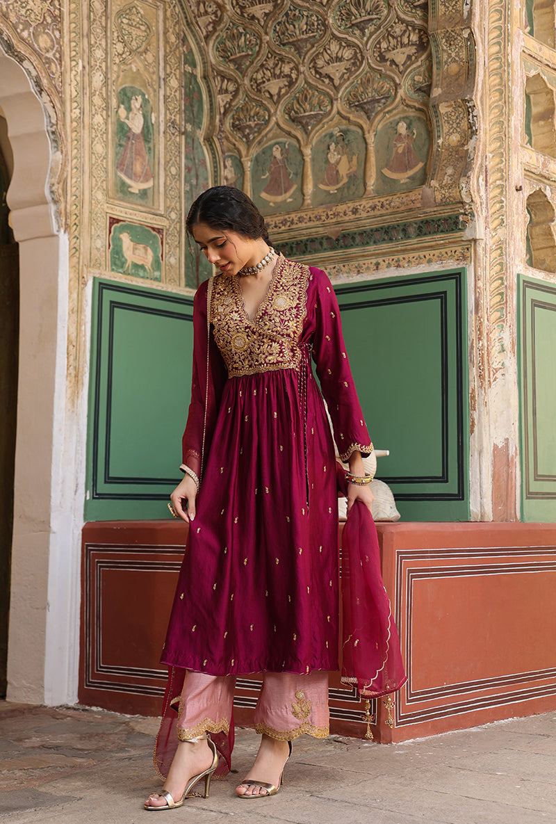 Wine Overlap Frockstyle Raag Kurta Set