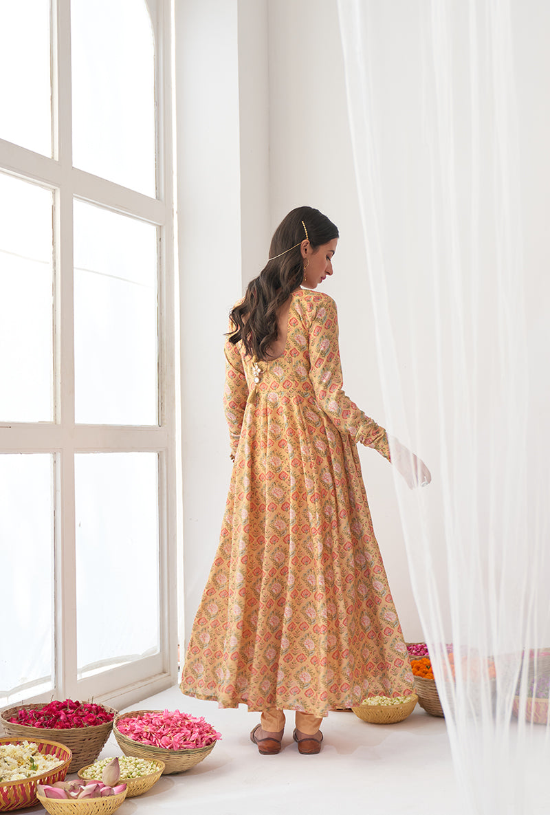 Yellow Digitally Printed Iris Anarkali Set