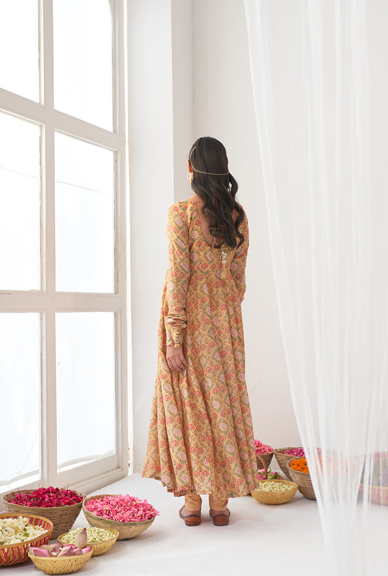 Yellow Digitally Printed Iris Anarkali Set