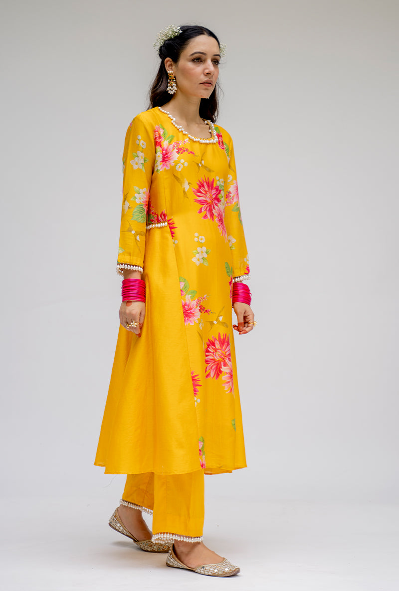 Yellow Printed Side Panel Nyra Kurta Set