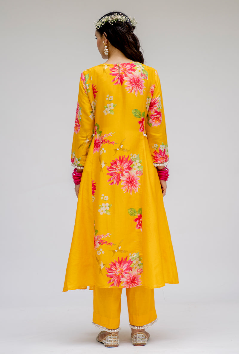 Yellow Printed Side Panel Nyra Kurta Set