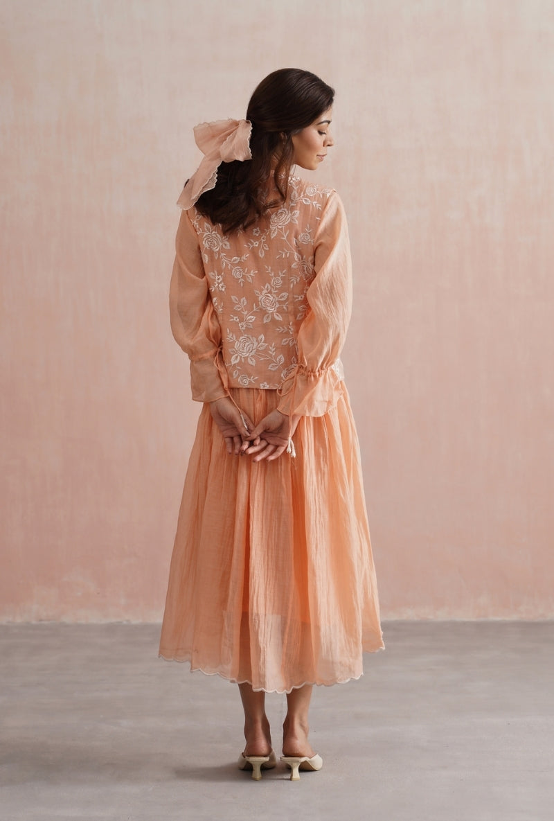 Peach Pearl Embroidered Waistcoat Prisha Dress