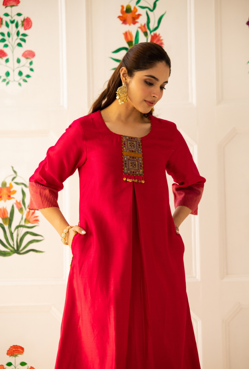 Pink Double Box Pleat Kishmish Kurta Set