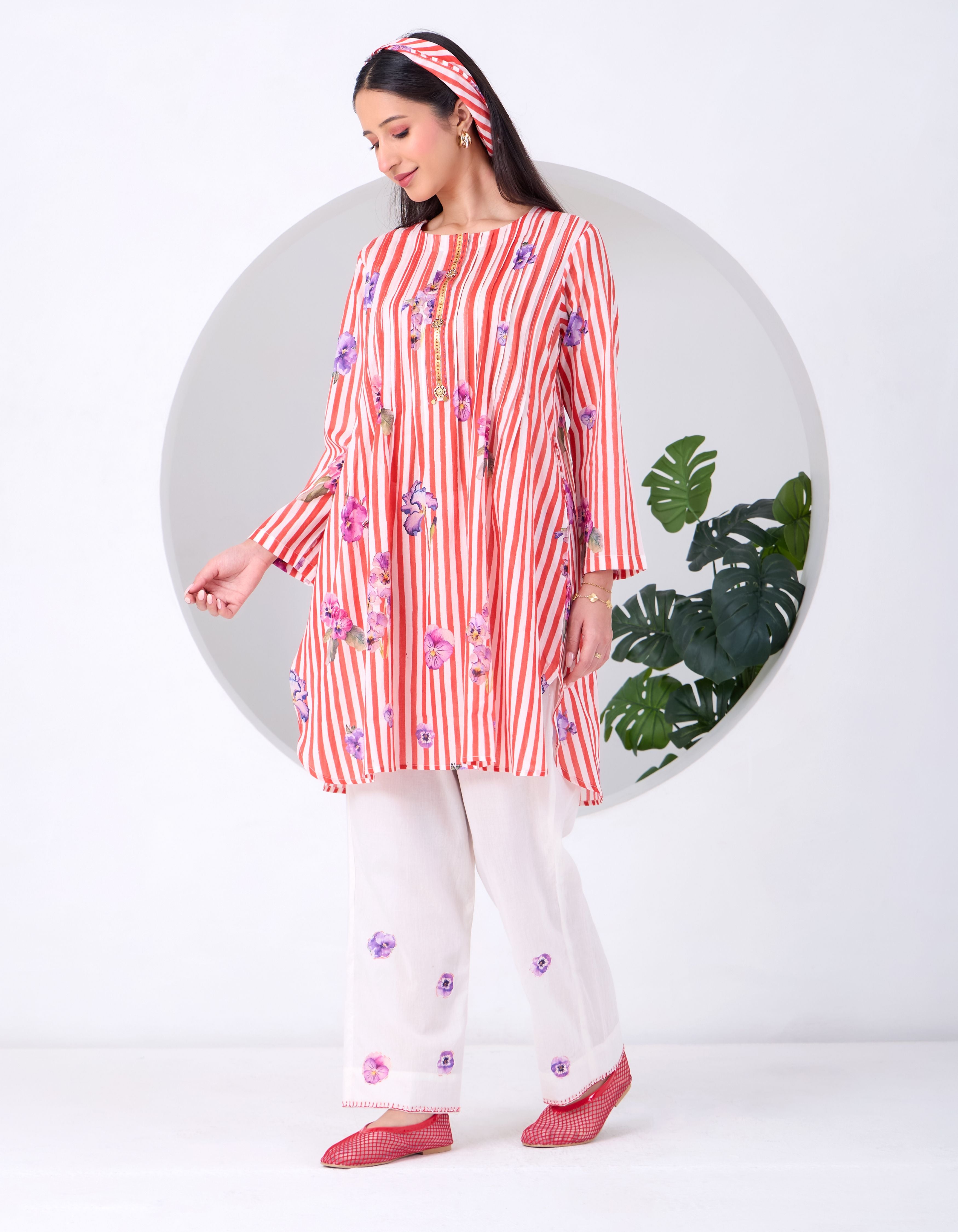 Red & Ivory Stripe Pansy June Kurta Set