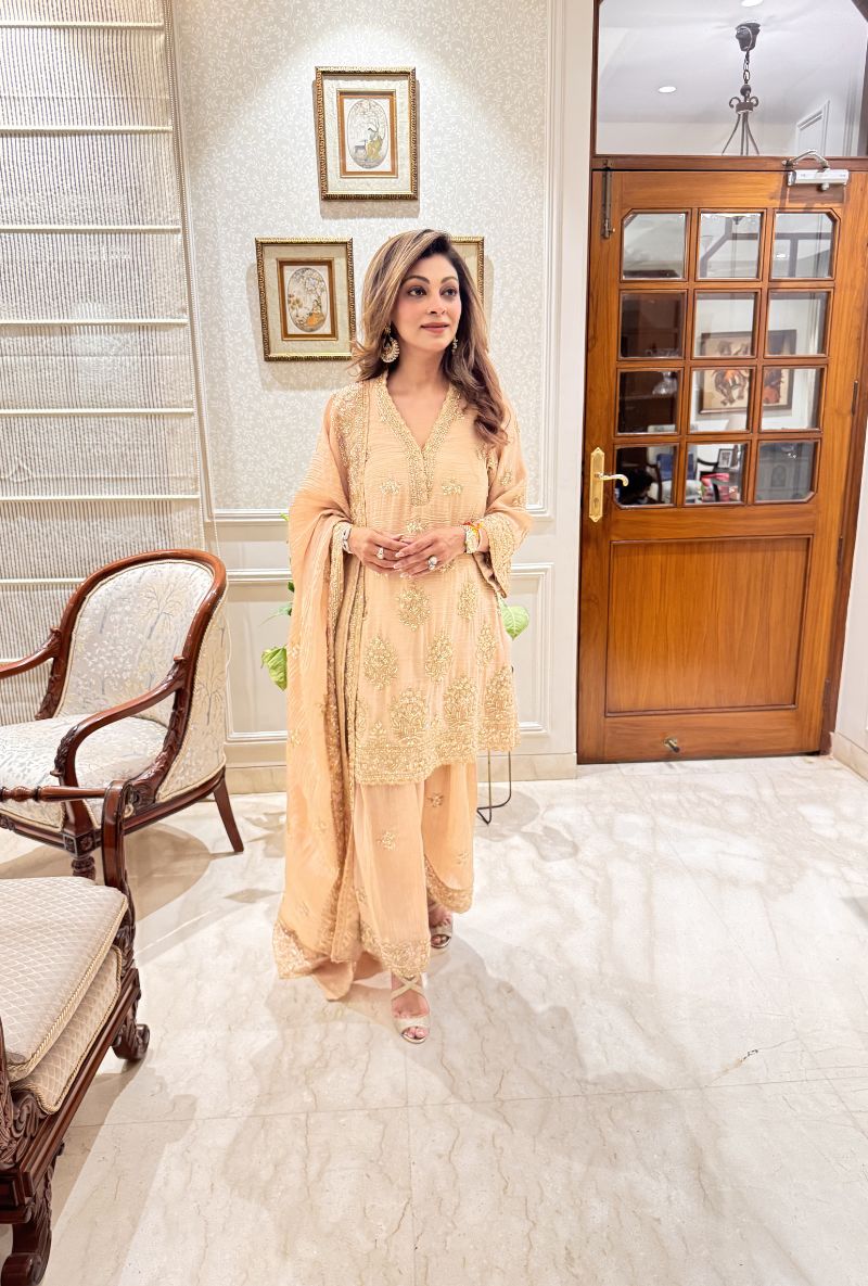 Meghna Nayyar in Light Punk Bell Sleeve Nadira Farshi Salwar Set