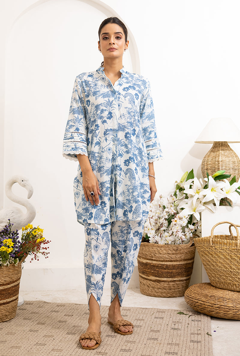 Blue French Print Daisy Co-ord Set