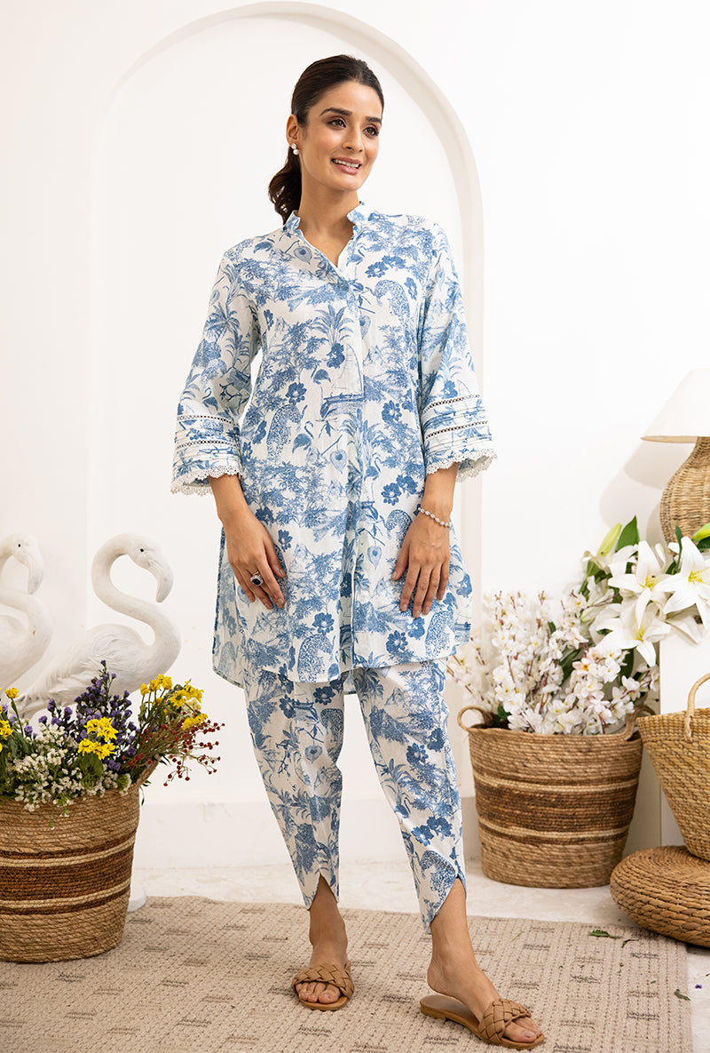 Blue French Print Daisy Co-ord Set