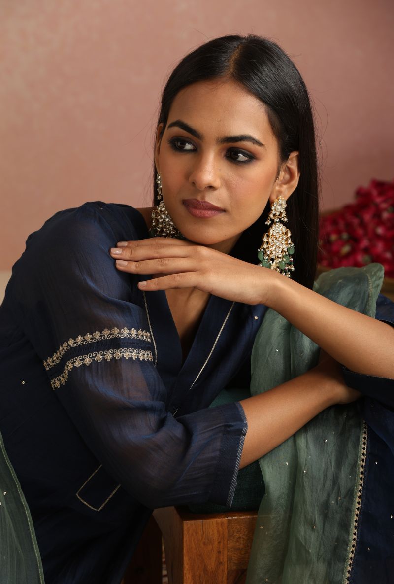 Navy Blue Zari Embroidery Itrh Kurta Set