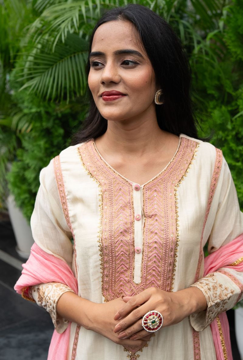 Jyoti Verma in Ivory Yoke embroidery Farshi Salwar Set