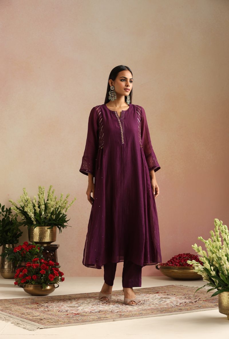 Purple Side Kali Itrh Kurta Set