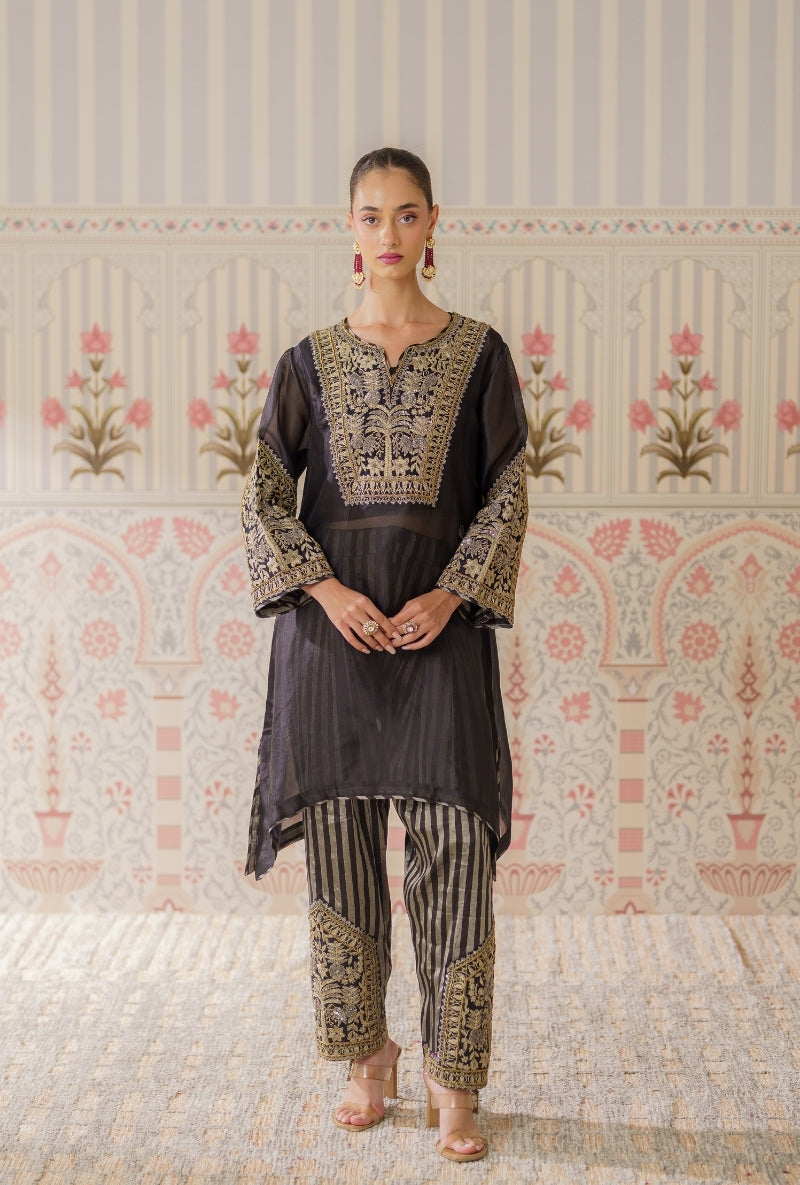 Black Dori and Sequin Hand Embroidery Mallika Farshi Set
