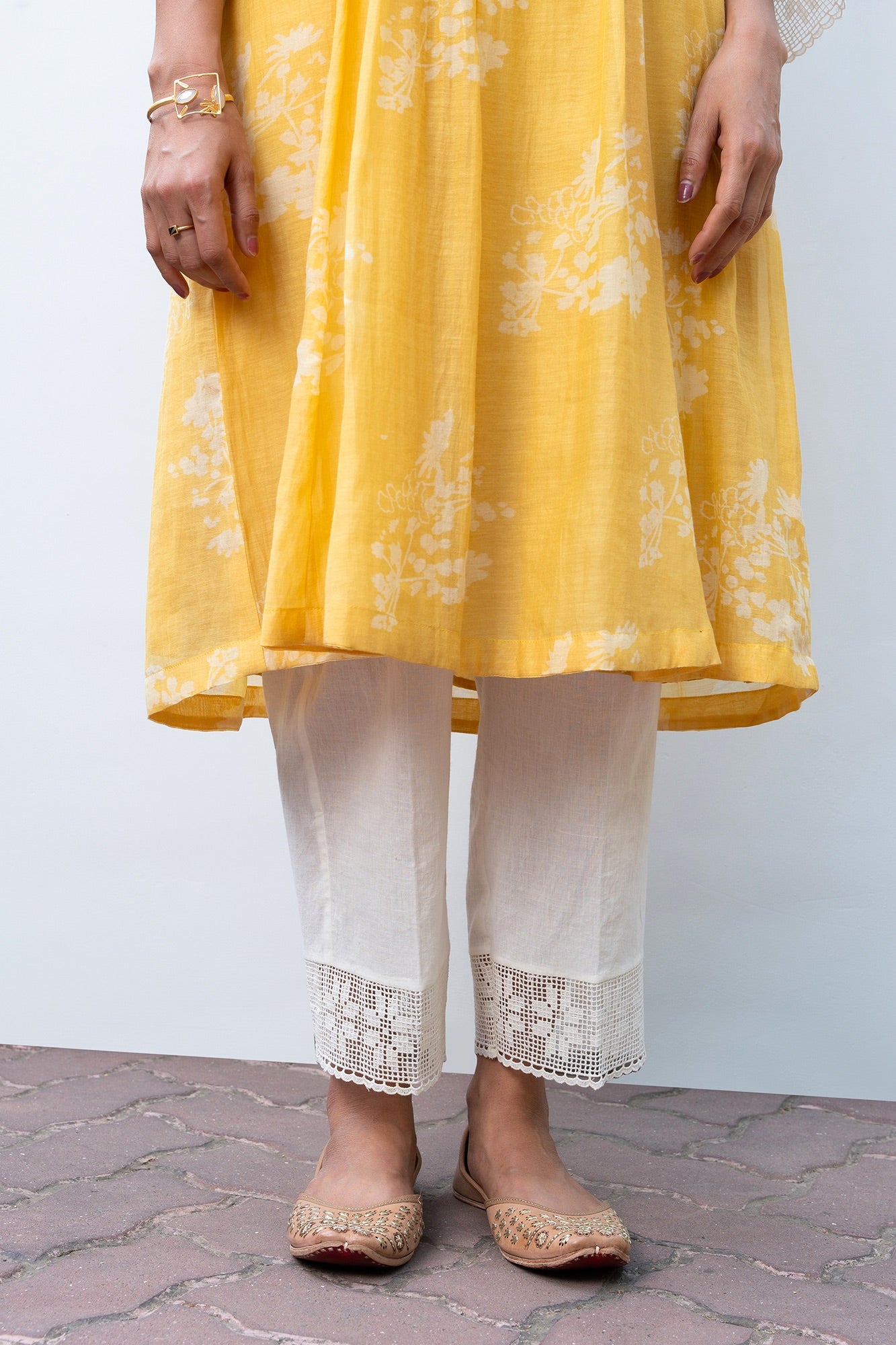 Yellow Gathered Chanderi  Kiki Kurta Set