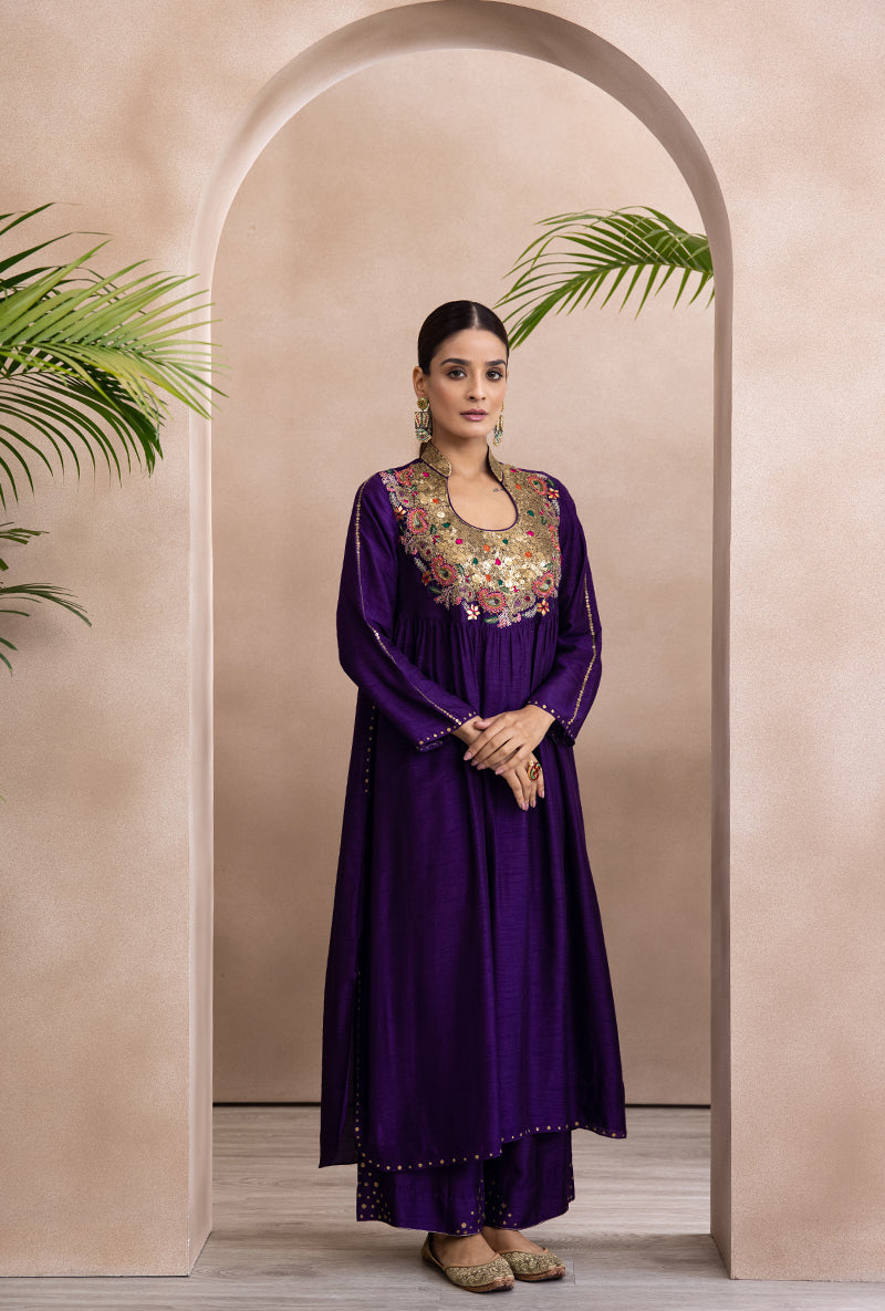 Purple Paisley Matka Adhira Kurta Set