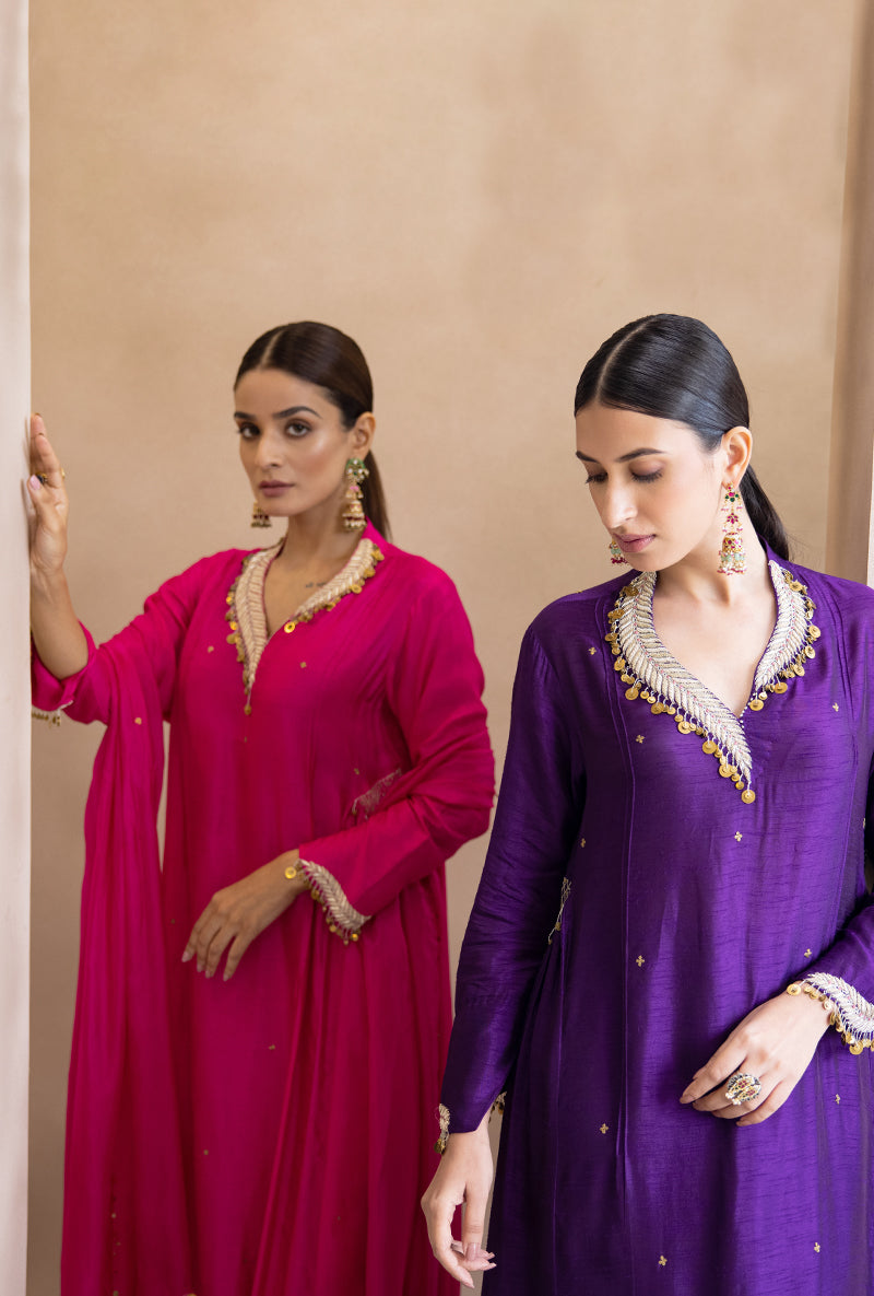 Pink Pankh Side Gather A-line Adhira Kurta Set