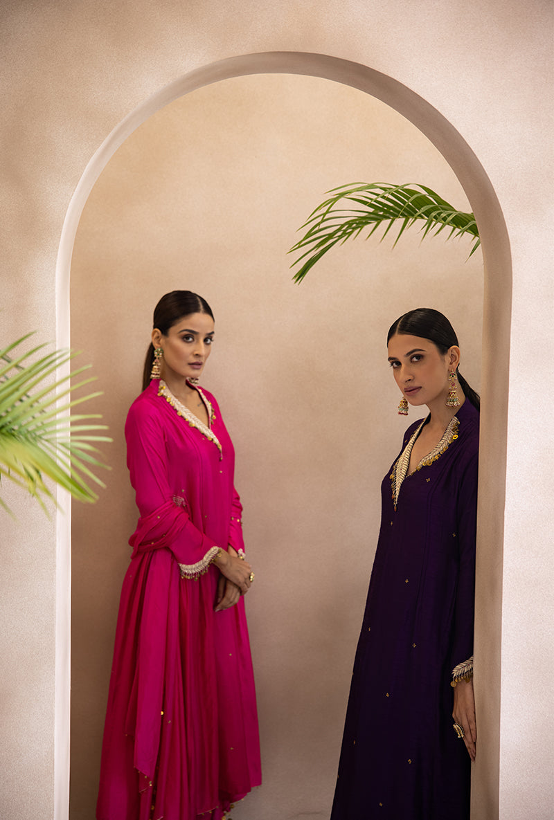 Pink Pankh Side Gather A-line Adhira Kurta Set