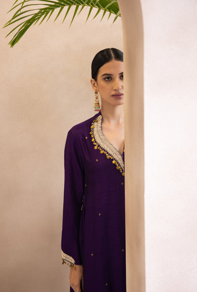 Purple Pankh Side Gather A-line Adhira Kurta Set