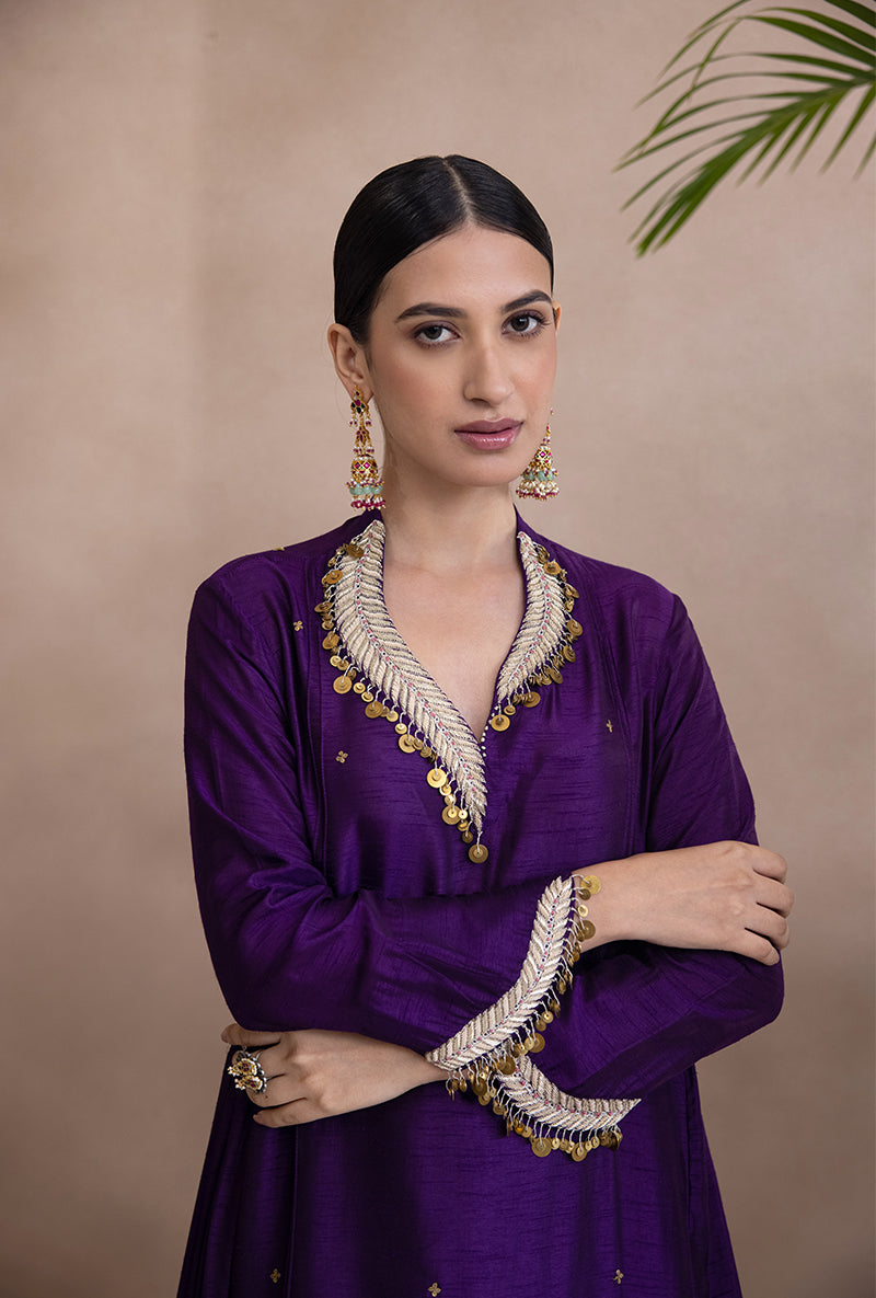 Purple Pankh Side Gather A-line Adhira Kurta Set