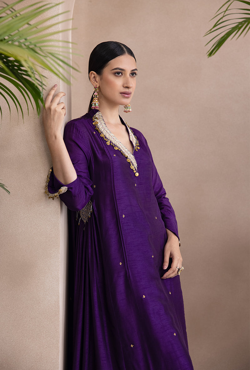 Purple Pankh Side Gather A-line Adhira Kurta Set