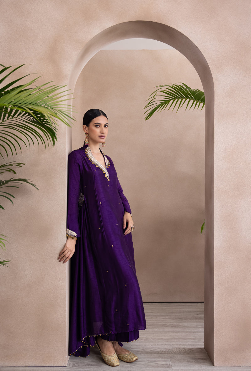 Purple Pankh Side Gather A-line Adhira Kurta Set