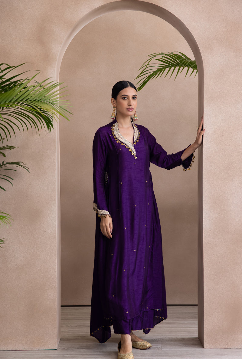 Purple Pankh Side Gather A-line Adhira Kurta Set