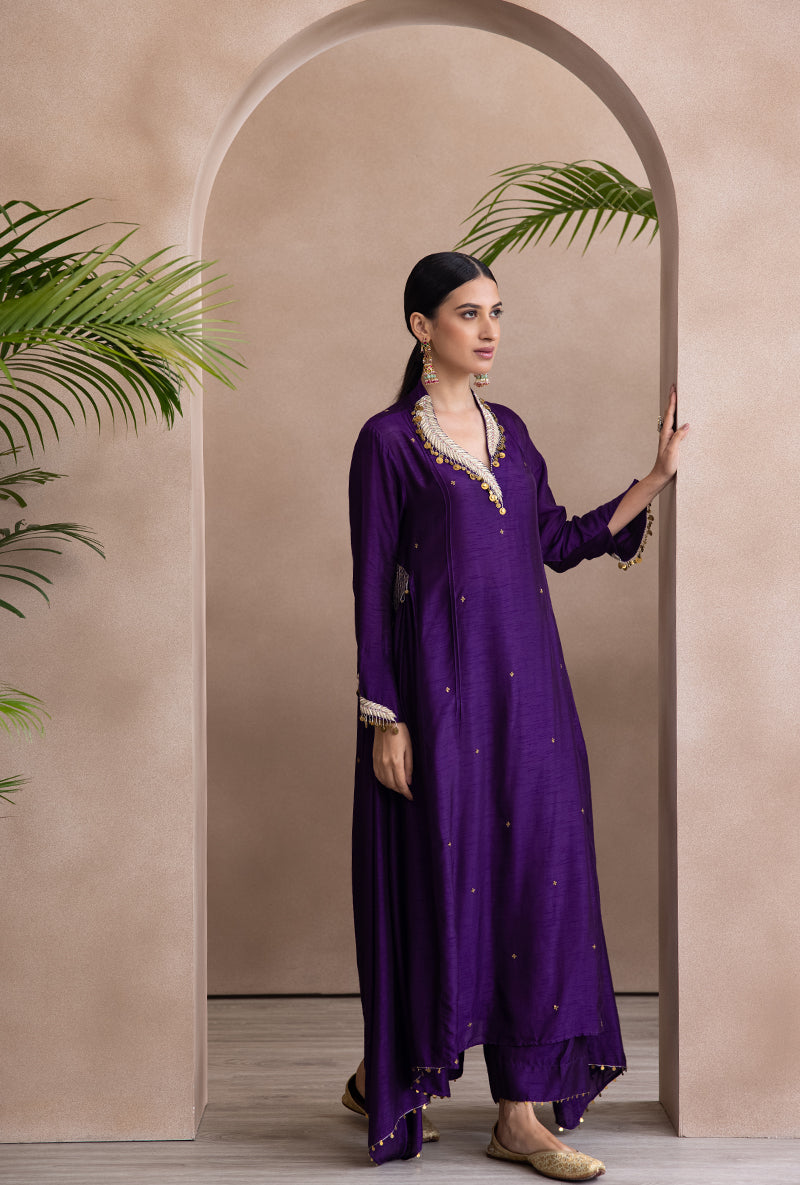 Purple Pankh Side Gather A-line Adhira Kurta Set