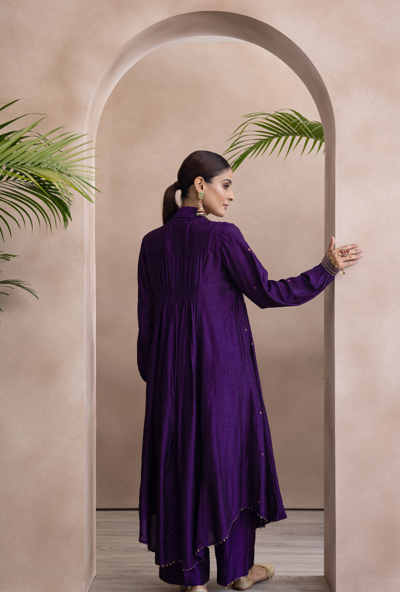 Purple Pankh Collar Adhira Kurta Set