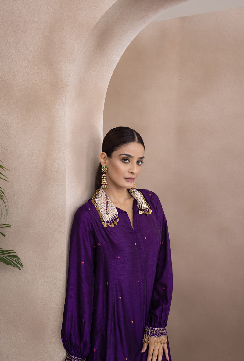 Purple Pankh Collar Adhira Kurta Set