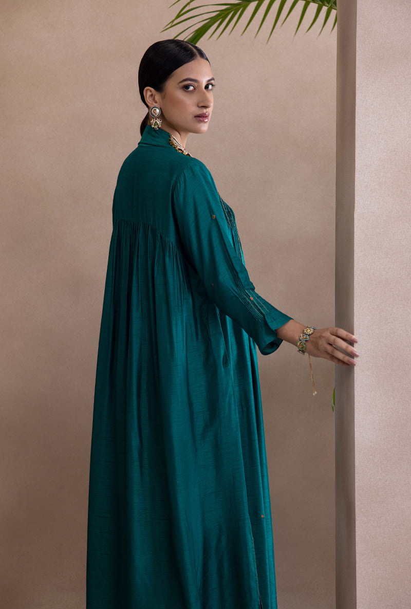 Teal Pankh Collar Pintex Adhira Kurta Set