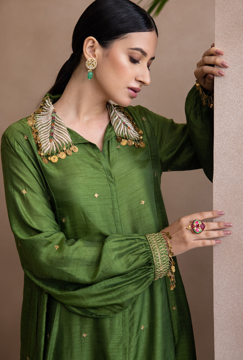 Green Pankh Collar Adhira Kurta Set