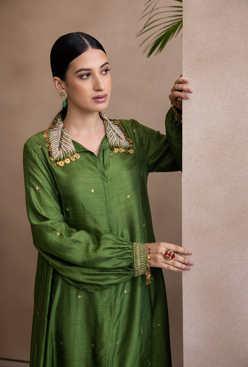 Green Pankh Collar Adhira Kurta Set