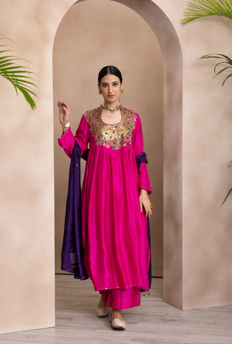 Pink Paisley Matka Adhira Kurta Set