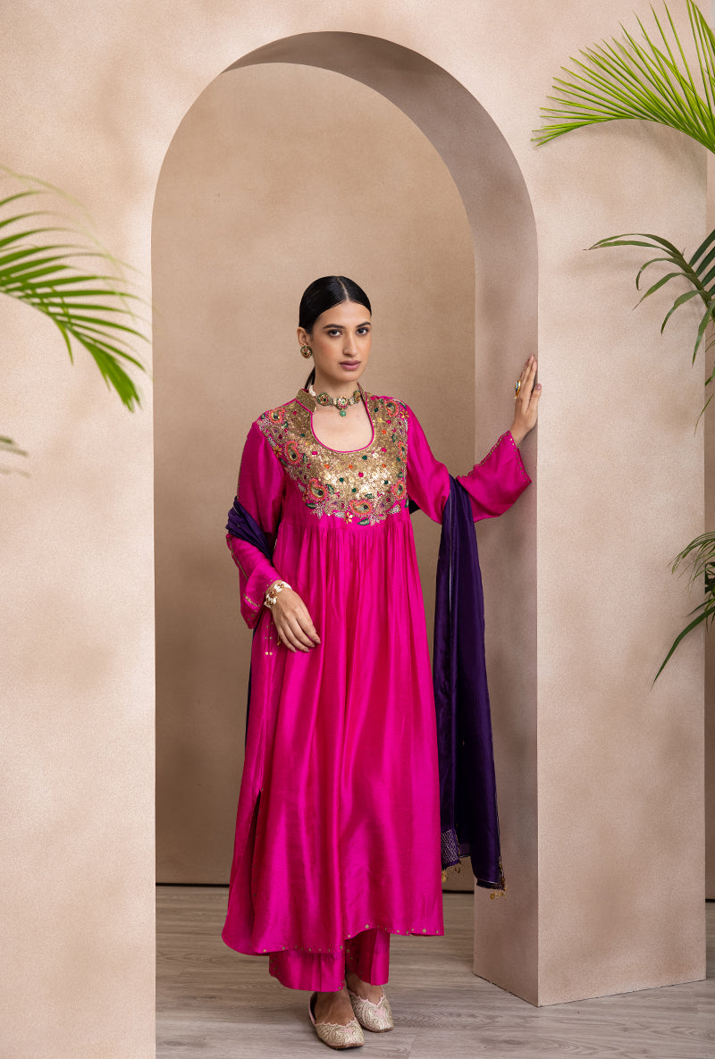 Pink Paisley Matka Adhira Kurta Set