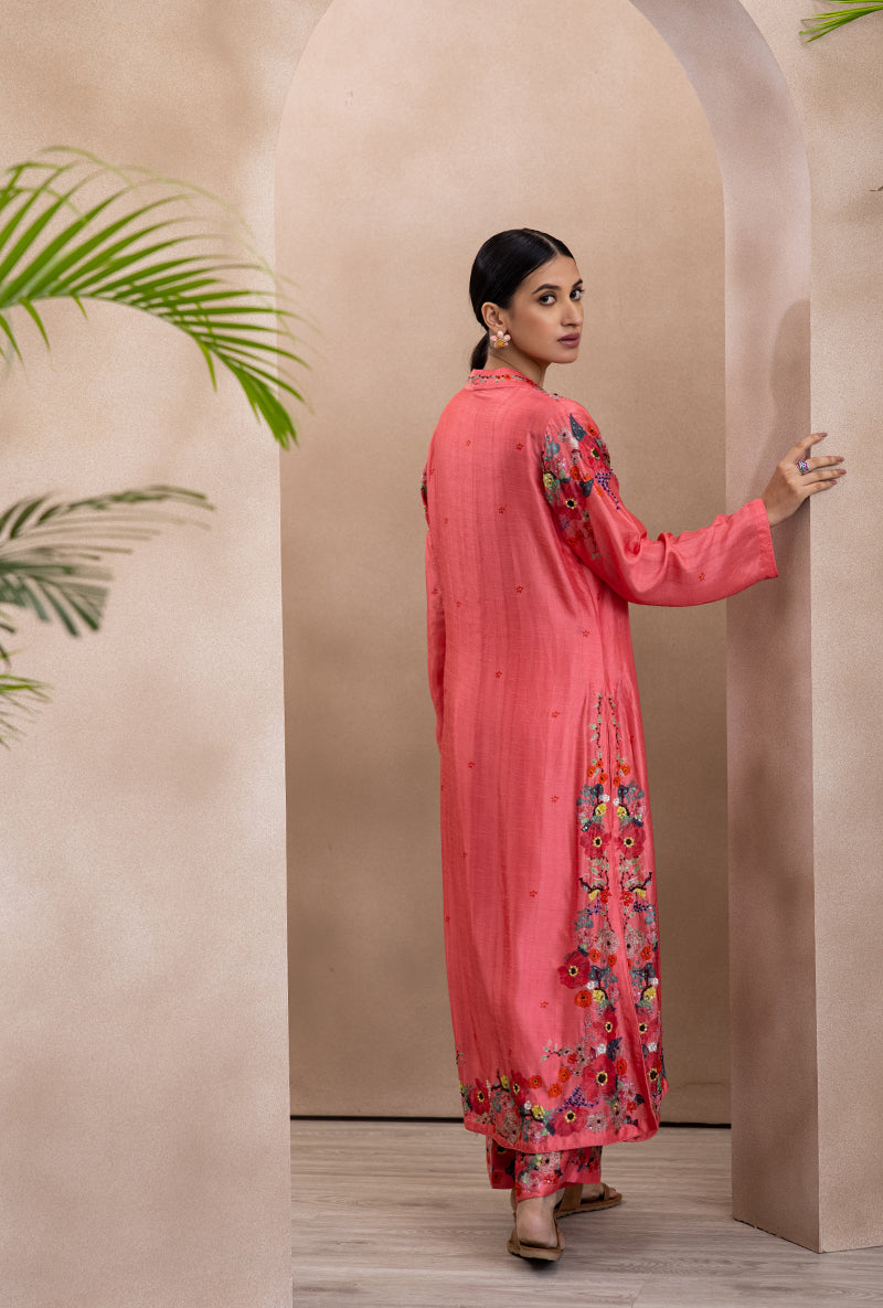 Coral V Neck Printed Bahaar Adhira Kurta Set