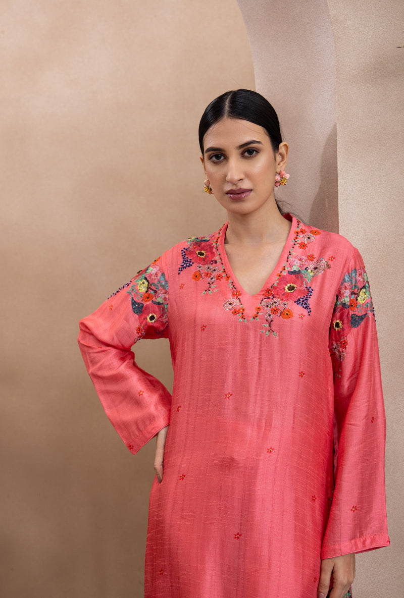 Coral V Neck Printed Bahaar Adhira Kurta Set
