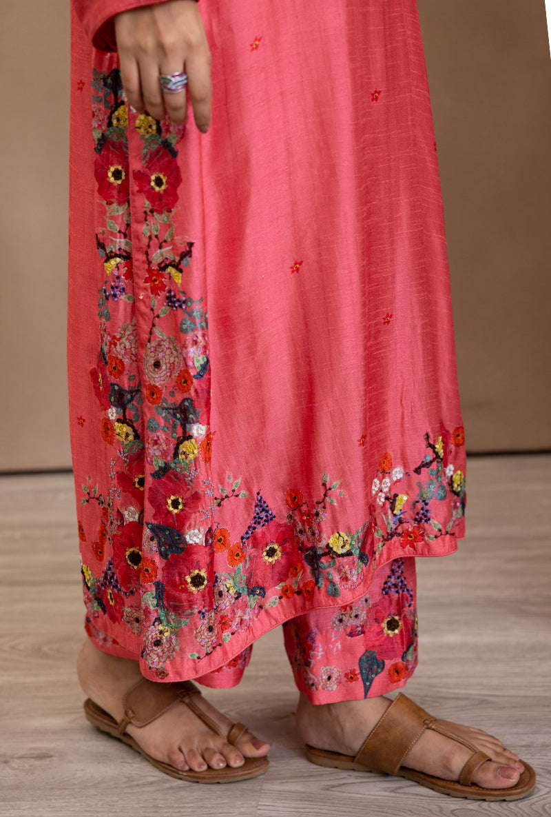 Coral V Neck Printed Bahaar Adhira Kurta Set
