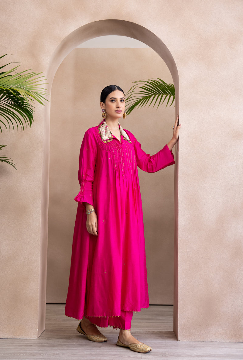 Pink Pankh Collar Pintex Adhira Kurta Set