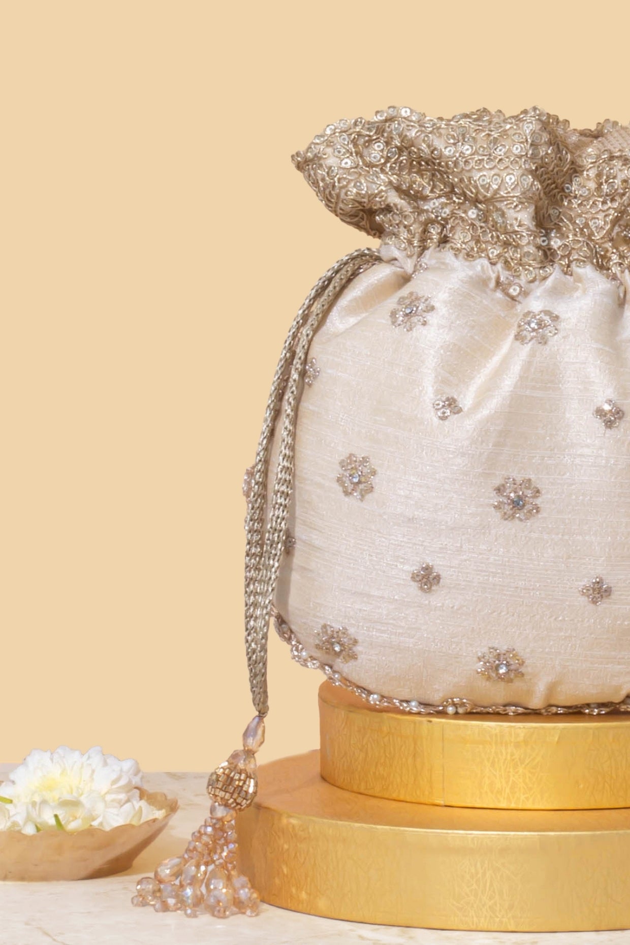 Beige Azai Embroidered Potli