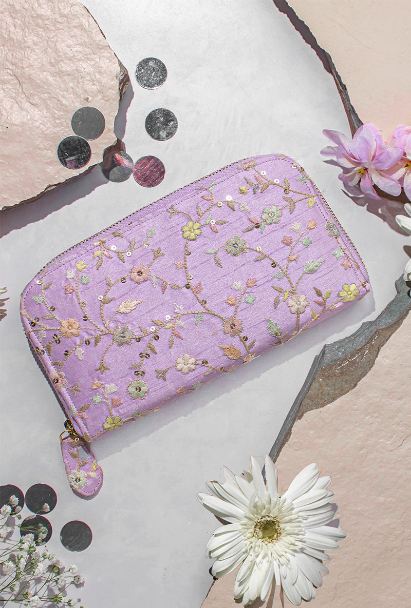 Purple Blossom Silk Embroidered Wallet