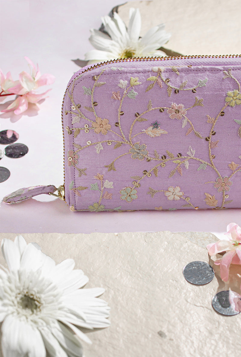 Purple Blossom Silk Embroidered Wallet