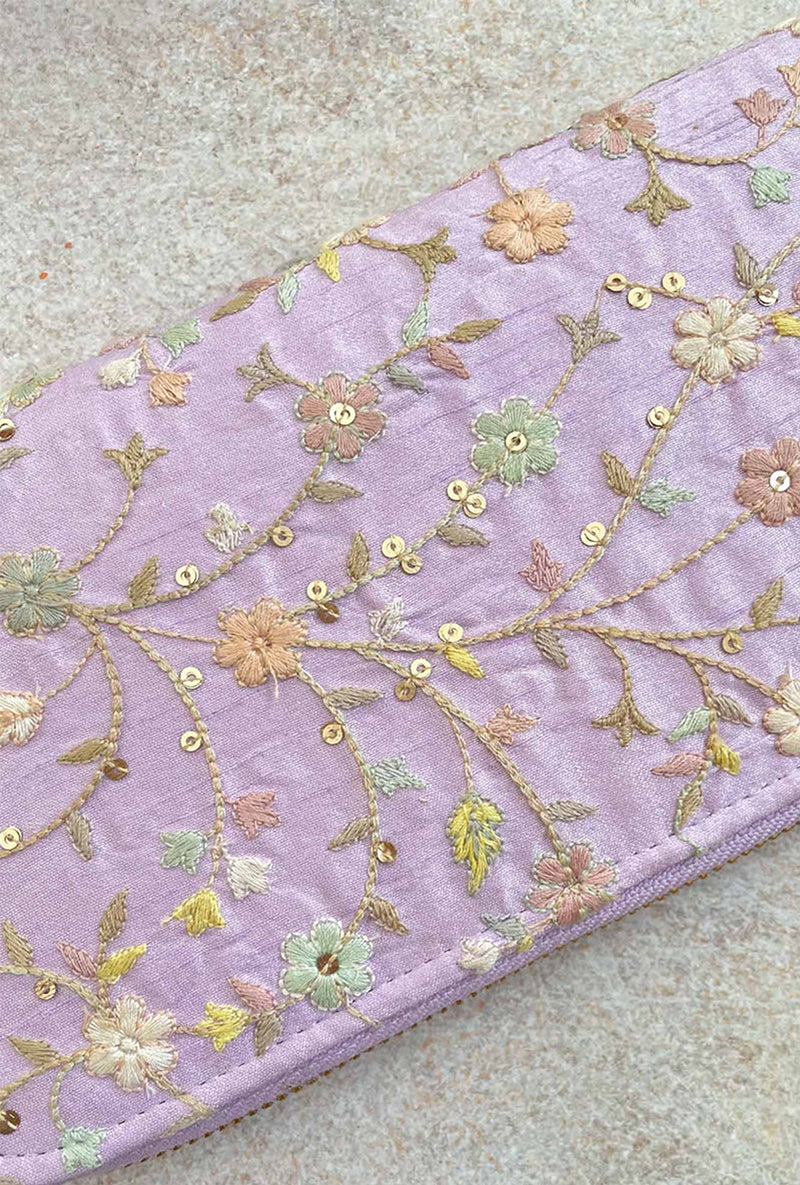 Purple Blossom Silk Embroidered Wallet