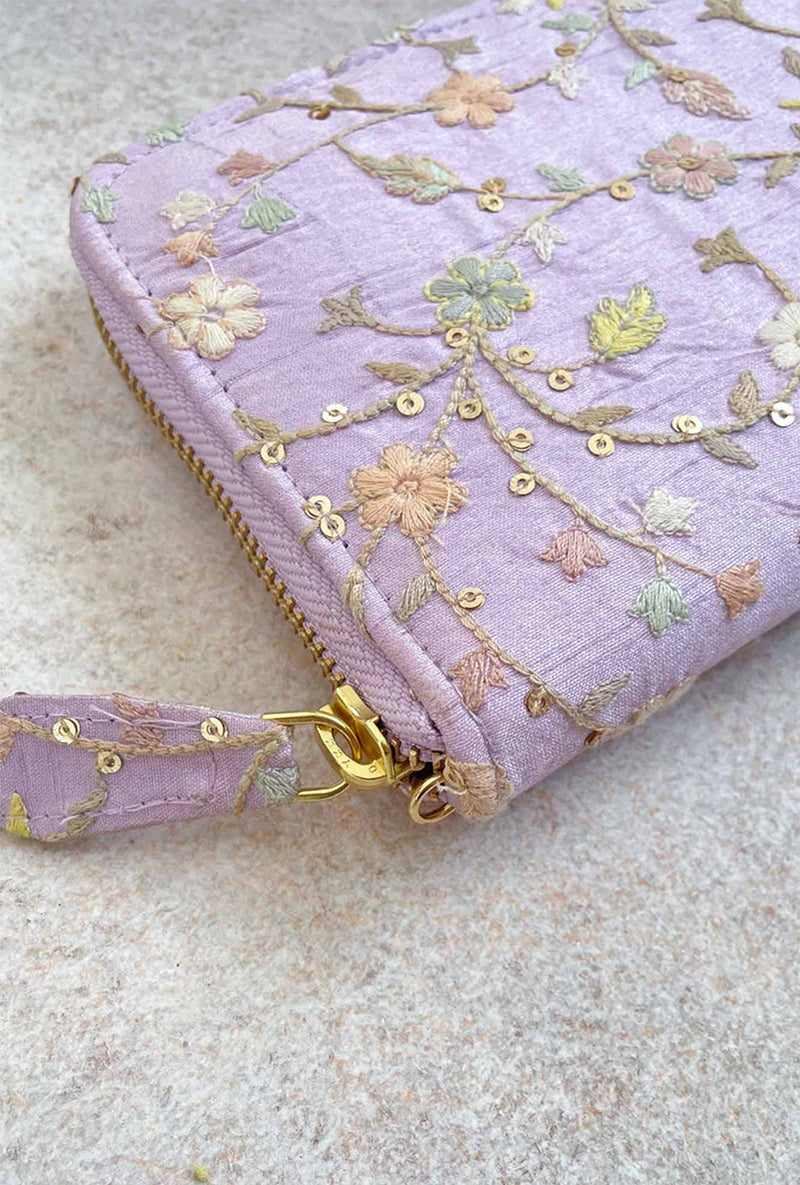 Purple Blossom Silk Embroidered Wallet