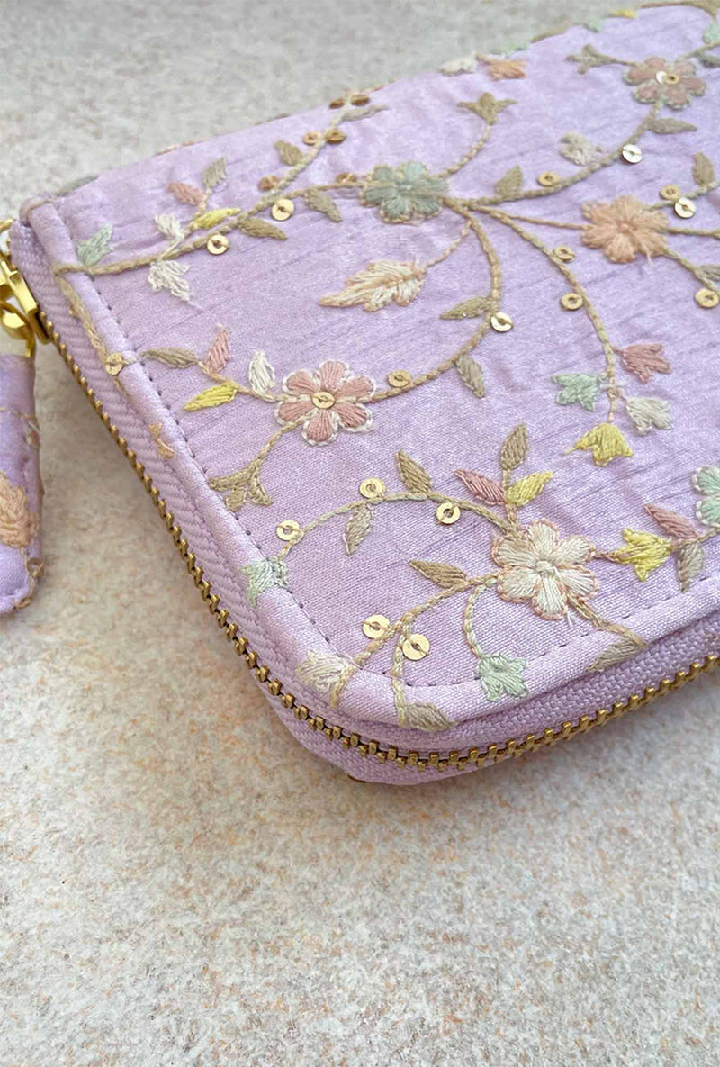 Purple Blossom Silk Embroidered Wallet