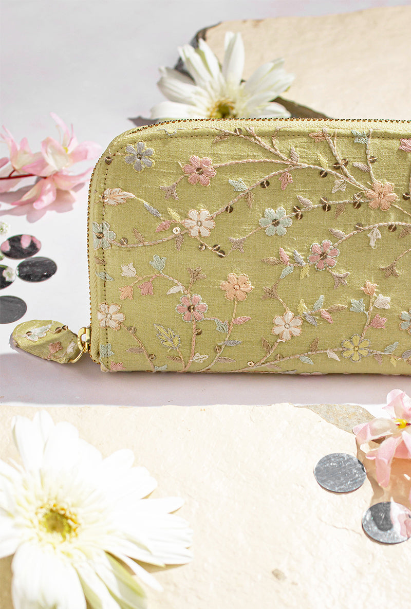 Yellow Blossom Silk Embroidered Wallet