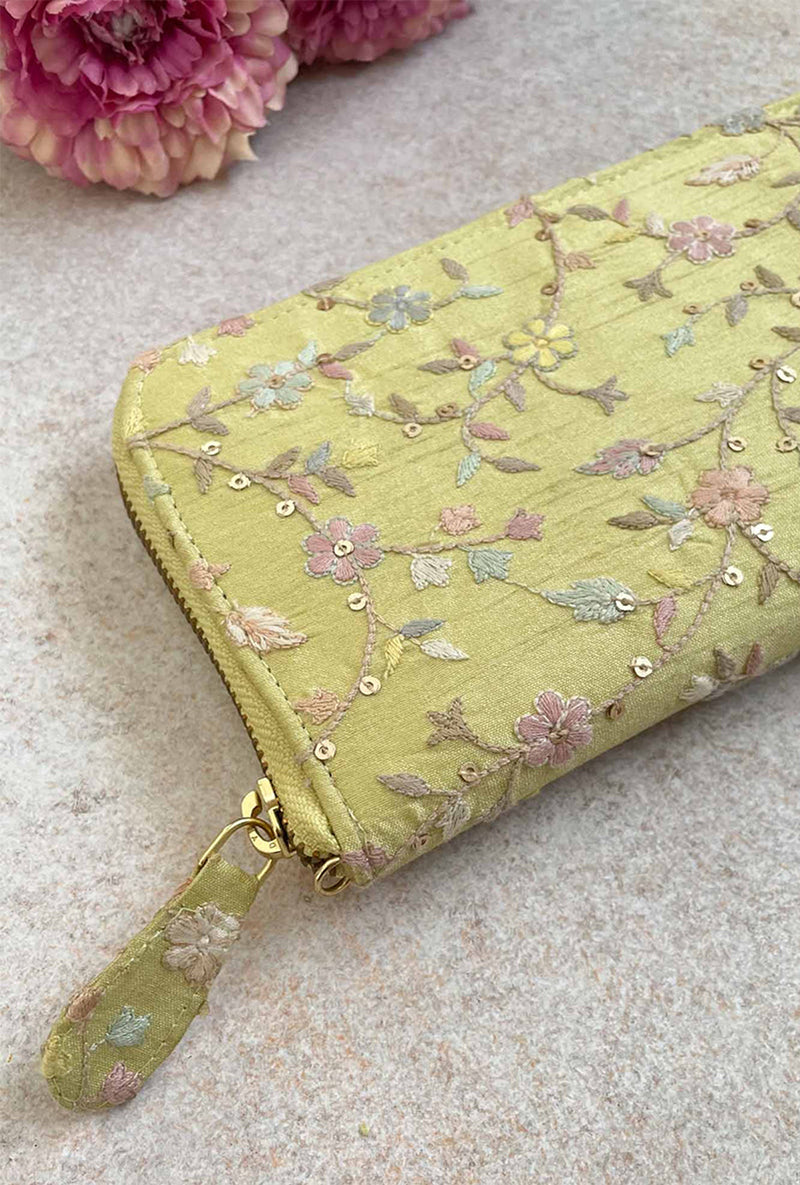Yellow Blossom Silk Embroidered Wallet